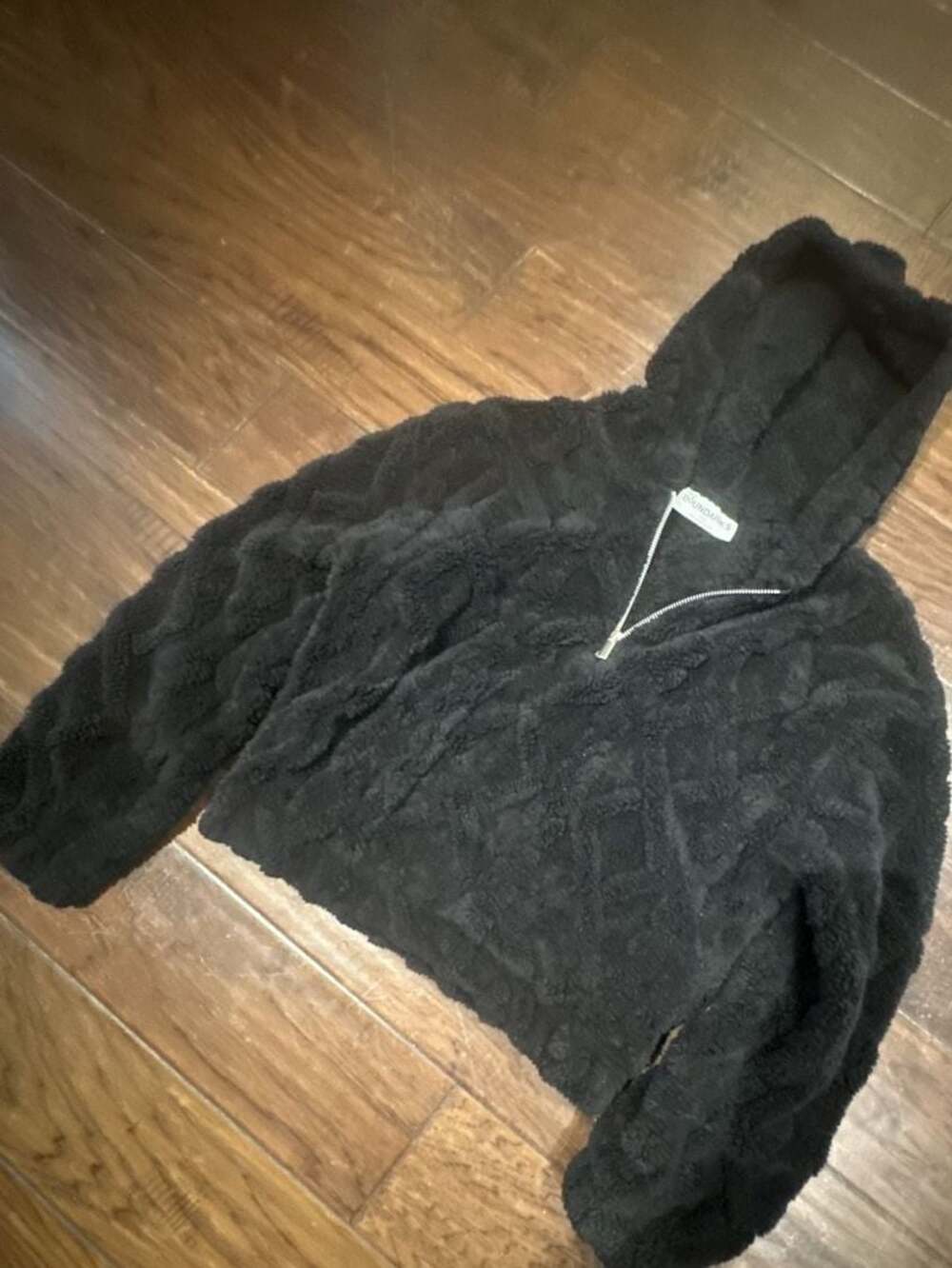 No Boundaries Black Faux Fur Textured Zip-Up Hoodie - Picture 3 of 5